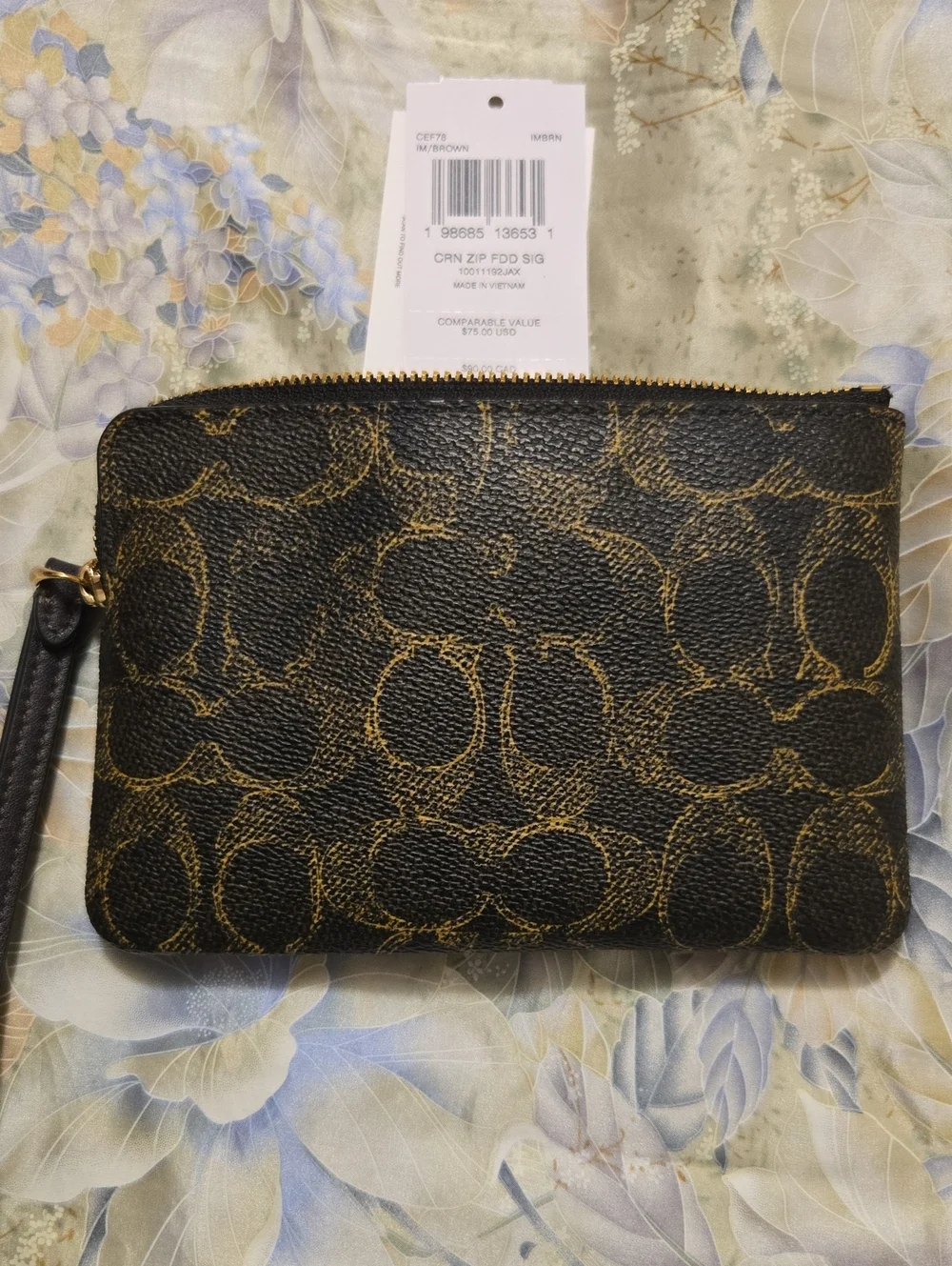 Coach Brown Signature Zip Wristlet